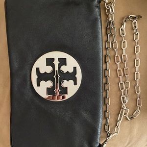 Tory Burch black leather convertible clutch